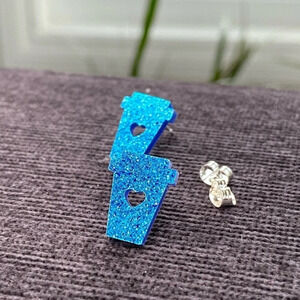 Sparkly Blue  Coffee Earrings Pierced